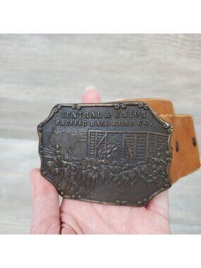 Central & Pacific Railroad vintage metal and leather belt